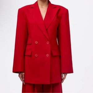 Naked Wardrobe Vibrant Red Double-Breasted Blazer